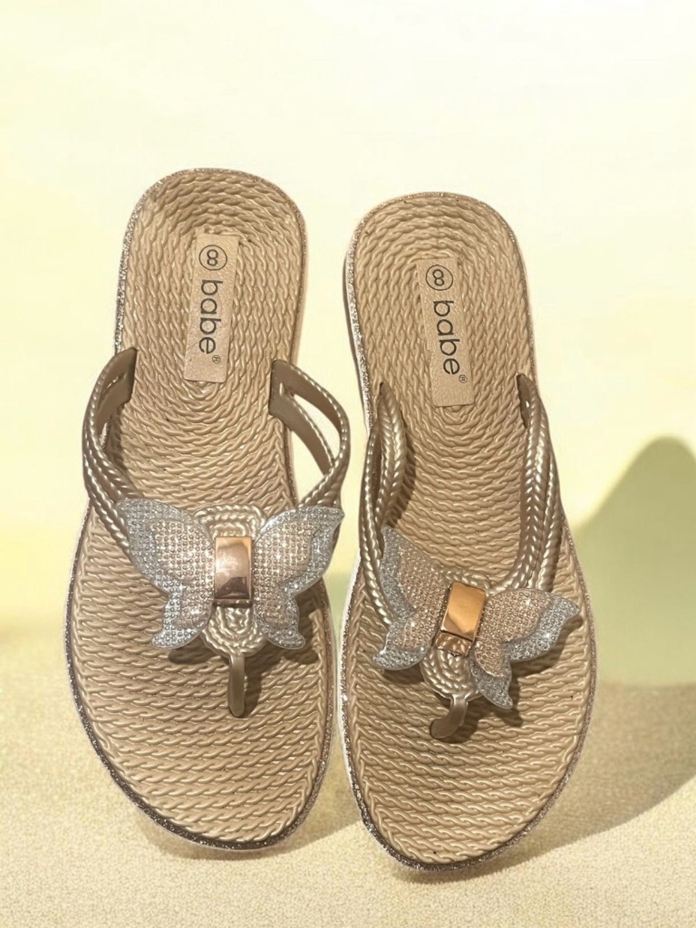 babe Gold and Silver Butterfly Embellished Women's Thong Sandals